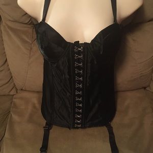 Black corset with removable straps and garters